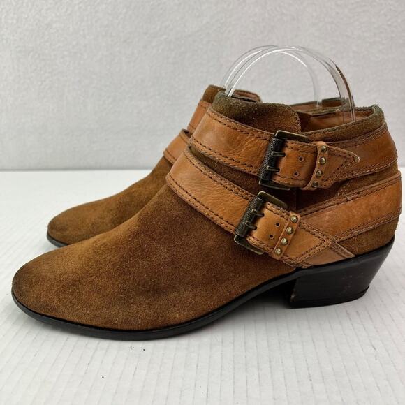 Sam Edelman Boots Womens 7 M Pippen Suede Brown Ankle Double Buckle Detail - Picture 4 of 14
